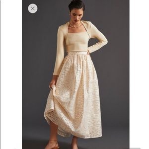 Anthropologie Pankaj & Nidhi Burnout Shimmer cream & gold Full Maxi Skirt XL